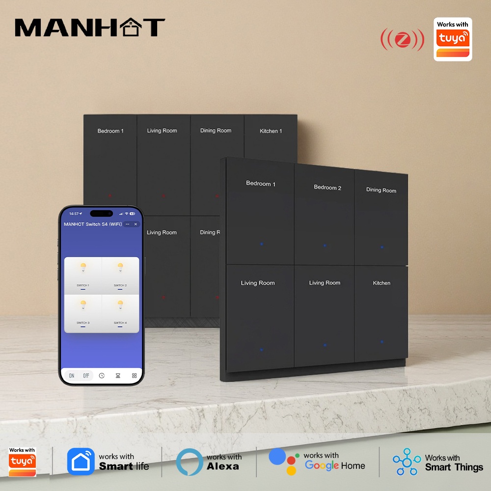 Smart Home Voice Control - Manhot DIY Naam Schakelaar Zigbee Smart