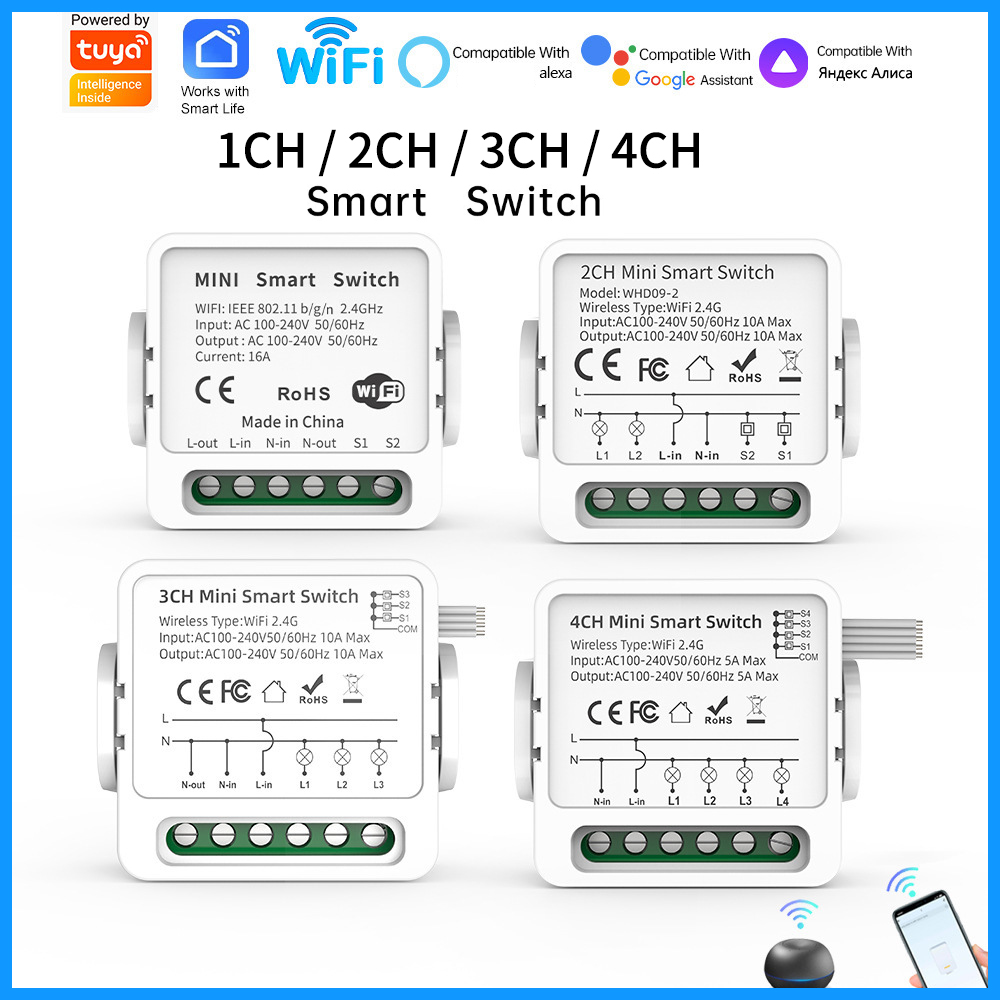 Smart Home Voice Control - Tuya WiFi Smart Switch 1/2/3/4 Gang