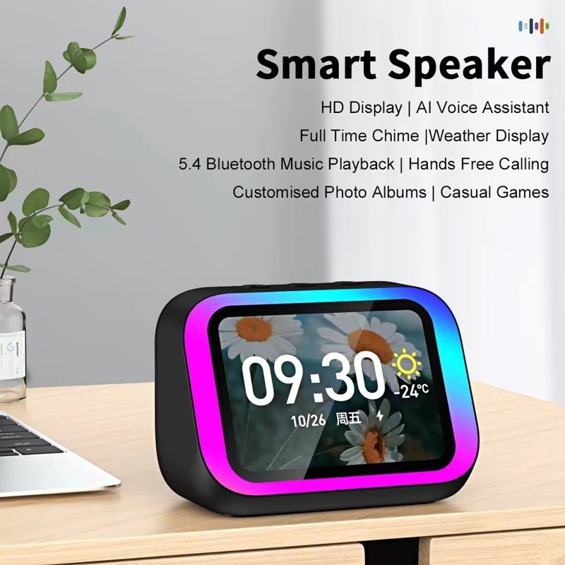 Smart Home Voice Control - AI-stemassistent Bluetooth-luidspreker met RGB-kleurenverlichting Wekker LED-scherm