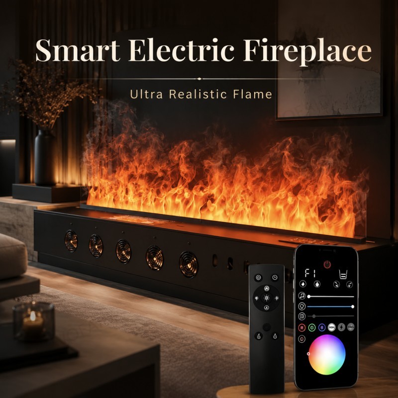 Smart Home Simulation - Minimalistische wandhaard Luxe slimme haard Waterdamp