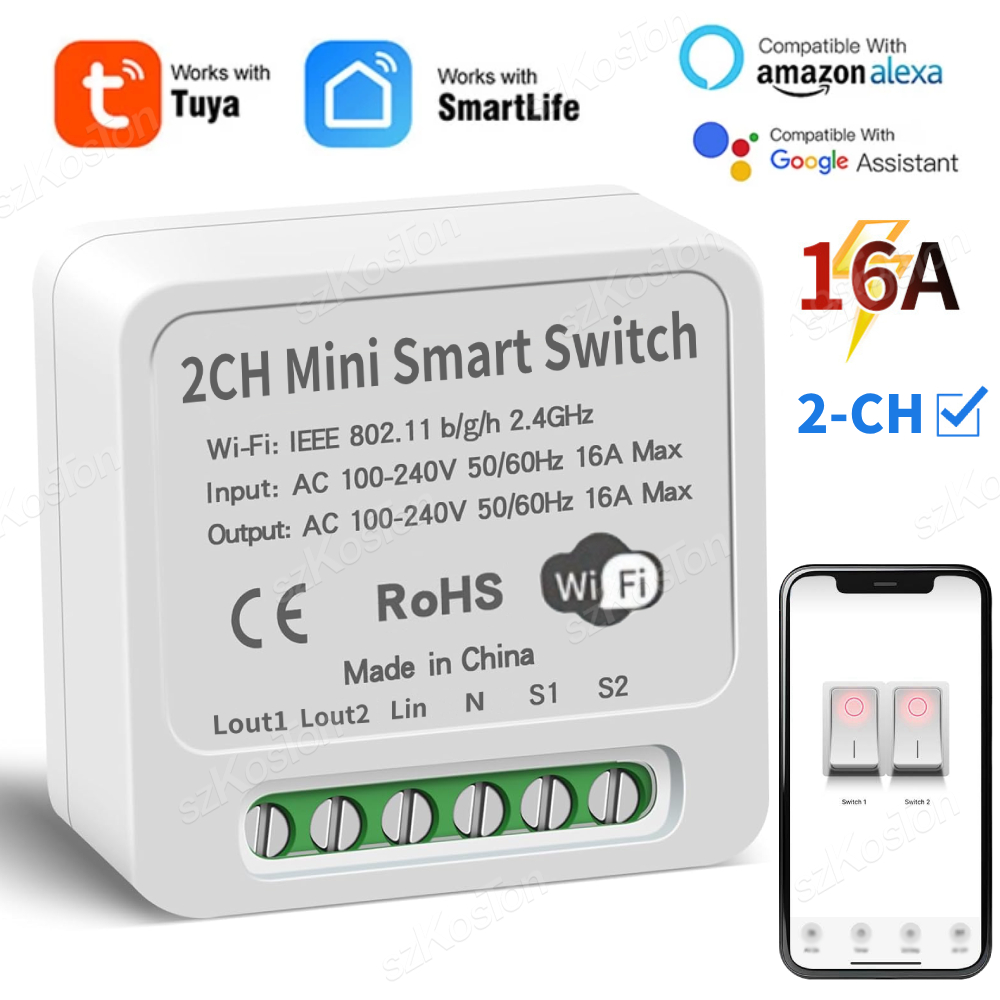 16A Tuya WiFi Smart Switch Mod - Smart Home Voice Control recensie en prijs